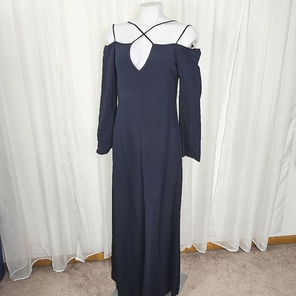 Joseph Aboud Deep Navy Blue Strappy Off-Shoulder Long Sleeve Dress Size 8 - Picture 1 of 14